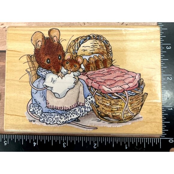 RARE Beatrix Potter Rubber Stamp Wood Block Mouse Family Scene RP005 Hunca Munca - Picture 2 of 7